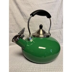 Vintage Chantal Classic Green Enamel Whistling Tea Kettle 2 Qt Stainless Lid